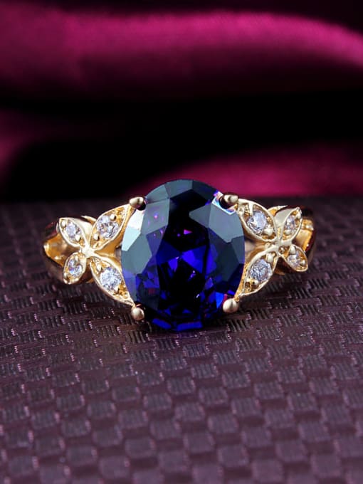 SANTIAGO Blue 18K Gold Plated Oval Shaped Zircon Ring 1