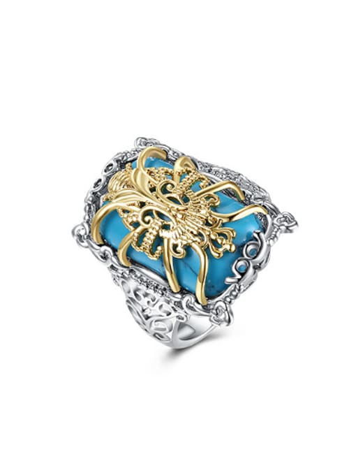 OUXI Retro style Personalized Turquoise Ring 0