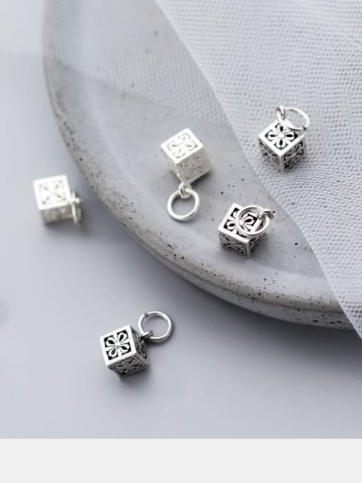 FAN 925 Sterling Silver With Silver Plated Classic Square Charms 1
