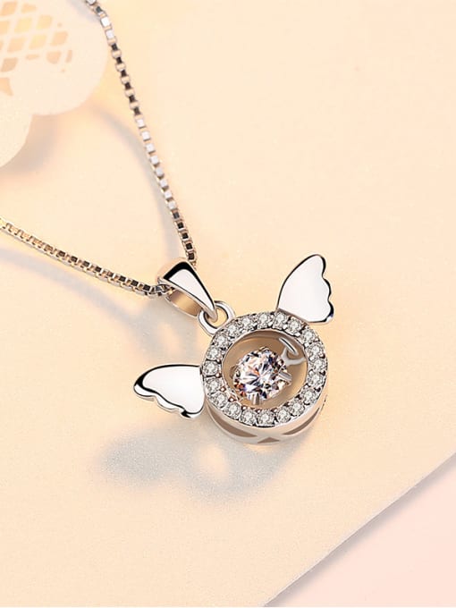 Peng Yuan Fashion Rotatable Cubic Zircon Little Wings 925 Silver Single Pendant 2