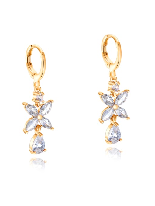 White Drill Copper With 18k Gold Plated Fashion Water Drop Earrings