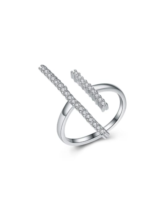 kwan Parallel Lines Zircons Silver Opening Ring