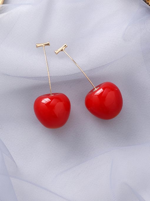 A Big Red Alloy With Acrylic Cute Friut  Cherry Drop Earrings