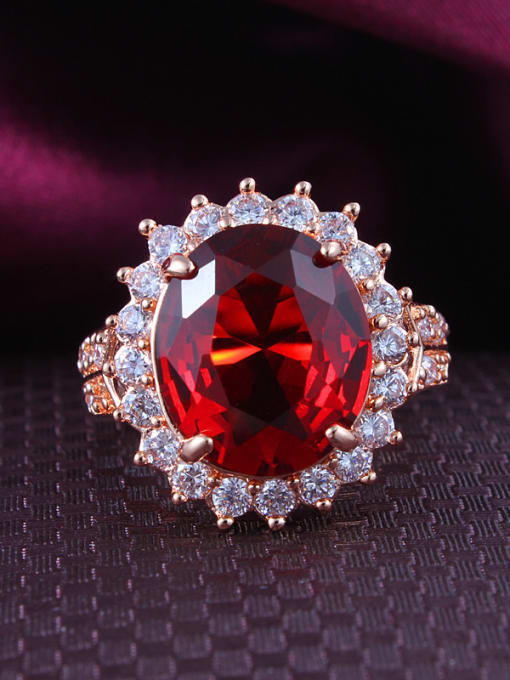 SANTIAGO Exquisite Rose Gold Plated Red Oval Shaped Zircon Ring 1
