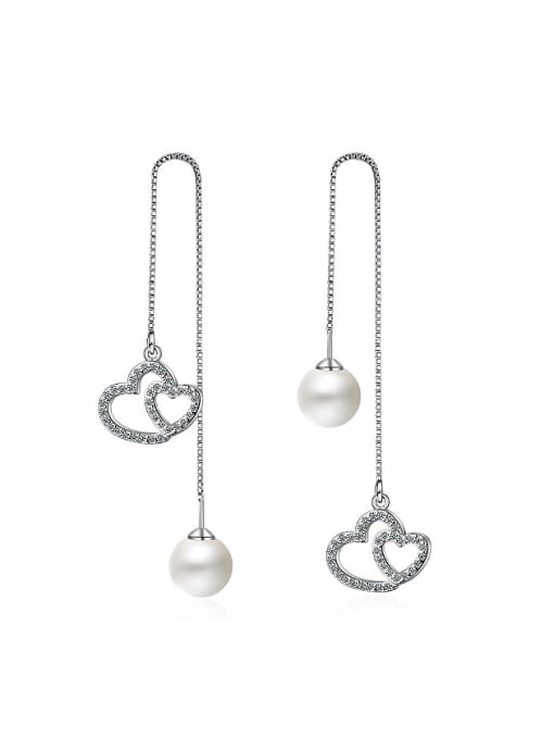 Rosh Fashion Imitation Pearl Zirconias Heart Line Earrings 0