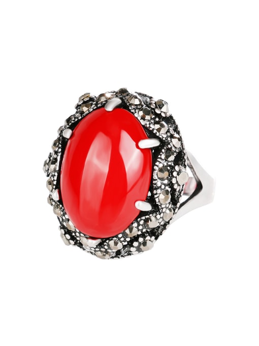 silver red Retro style Oval Resin White Rhinestones Alloy Ring