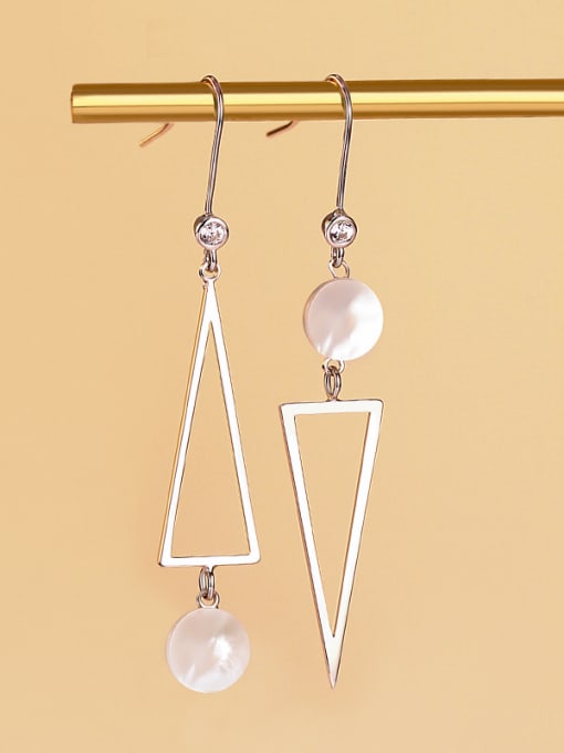 Dan 925 Sterling Silver With Shell Simplistic Triangle Drop Earrings 2