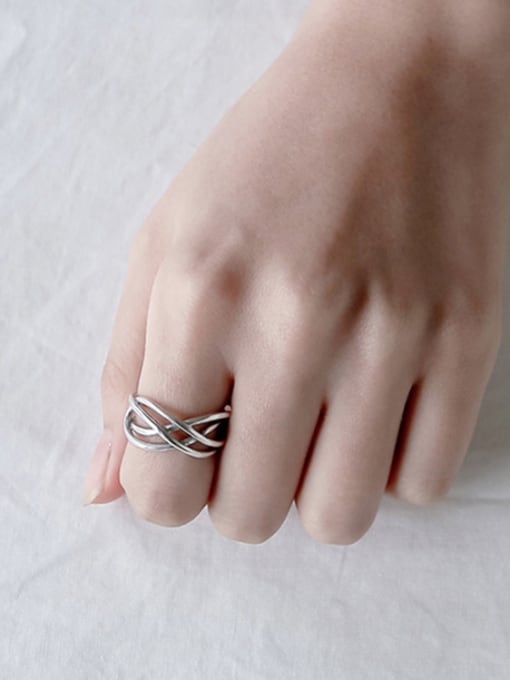 DAKA 925 Sterling Silver With Antique Silver Plated Vintage hollow weaving Free Size Rings 1