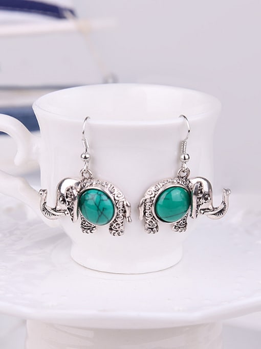 BESTIE Alloy Antique Silver Plated Fashion Artificial Stone Elephant Three Pieces Jewelry Set 2