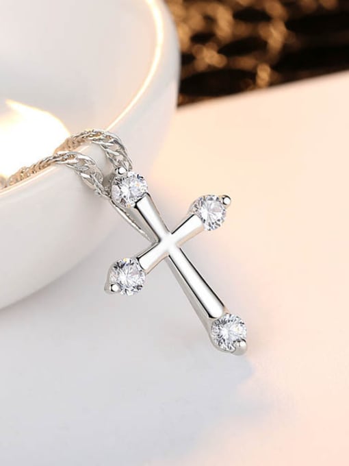 RANSSI Simple Cross White Zirconias Copper Necklace 2