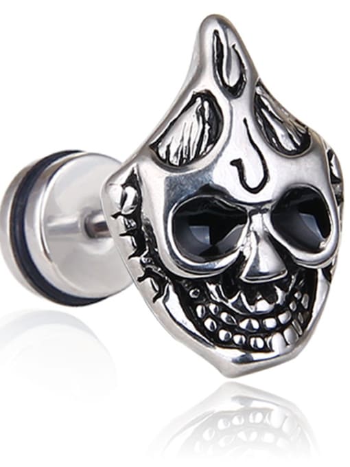 Retro Silver Stainless Steel With Antique Silver Plated Personality Ghost Head Stud Earrings