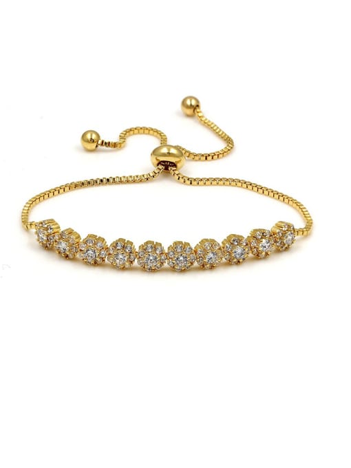Champagne gold Copper With Cubic Zirconia Personality Flower  adjustable Bracelets