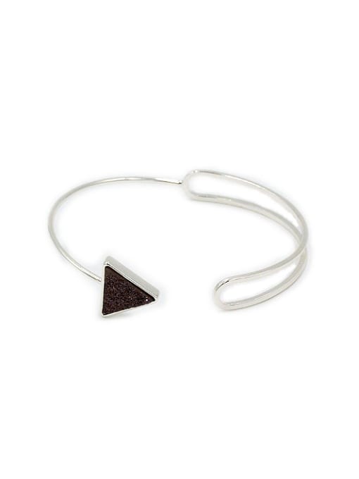 Silver Simple Black Triangle  Natural Crystal Opening Bangle