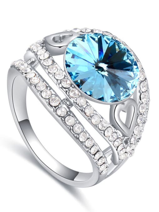 Blue Exaggerated Cubic austrian Crystals Platinum Plated Alloy Ring