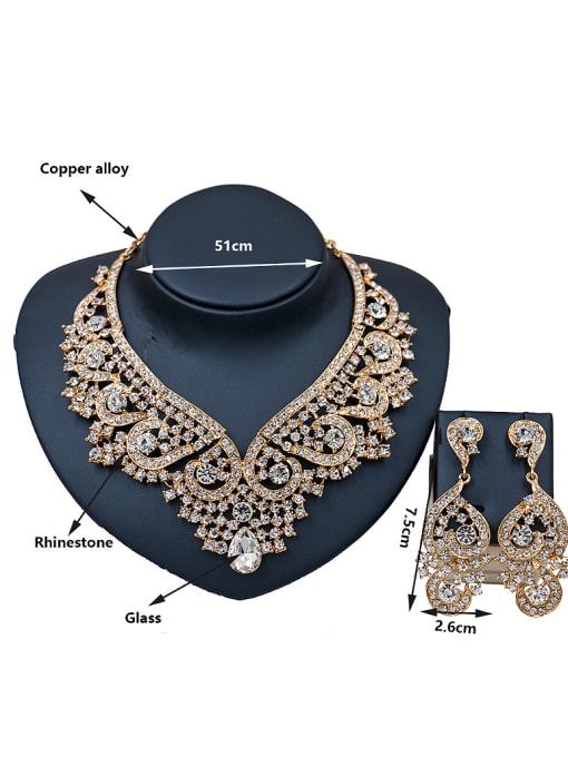 Lan Fu 2018 Exaggerated Cubic Glass Rhinestones Two Pieces Jewelry Set 3