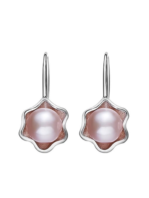 Purple Simple Flowery Freshwater Pearl Silver Earrings