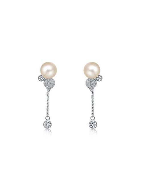 Platinum Exquisite Geometric Shaped Artificial Pearl Line Earrings