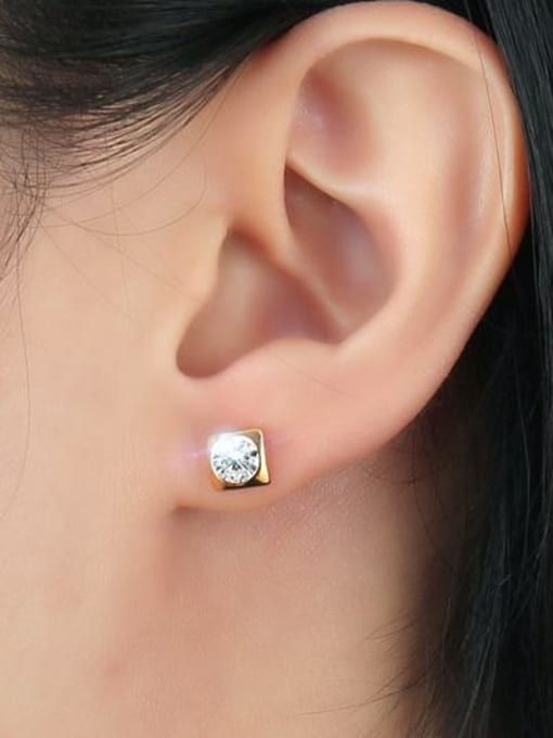 CONG Fashionable Gold Plated Square Shaped Rhinestone Stud Earrings 1