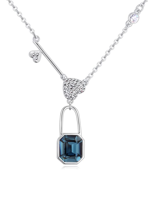 royal blue Personalized Lock Key Pendant austrian Crystals Alloy Necklace