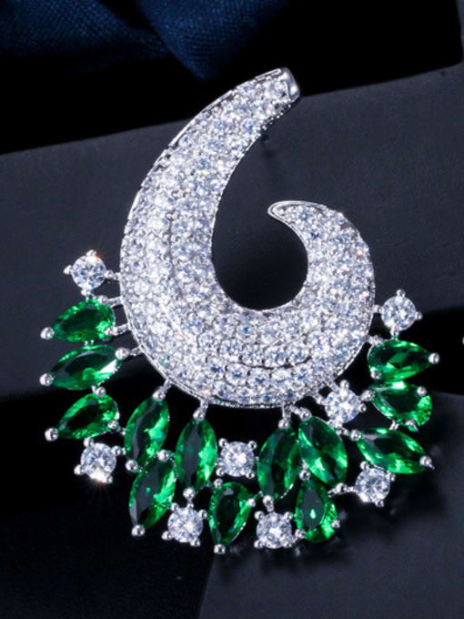 green Copper With  Cubic Zirconia  Luxury Water Drop Cluster Earrings