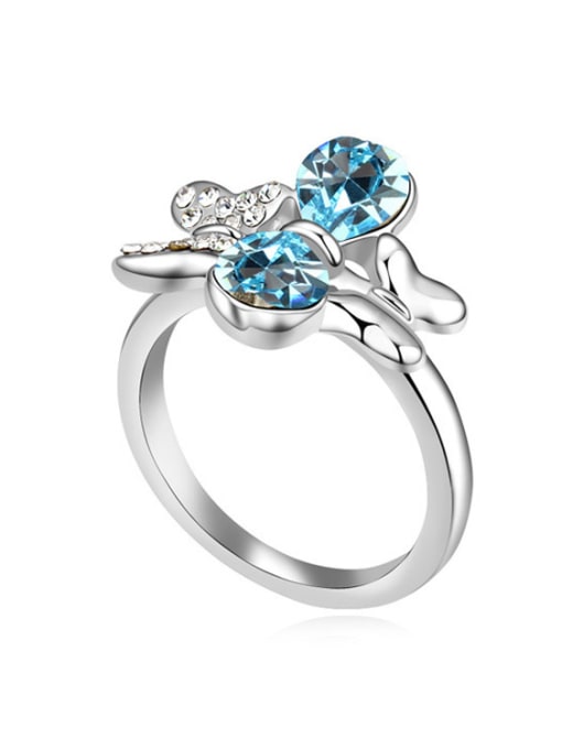light blue Simple Cubic austrian Crystals Butterfly Alloy Ring