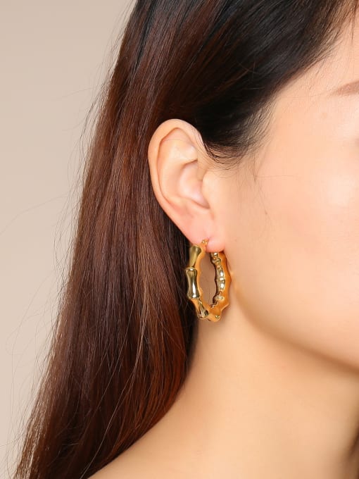CONG Stainless Steel With Gold Plated Simplistic Round Hoop Earrings 1