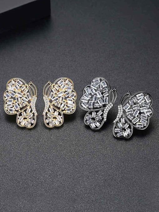 BLING SU Copper With Cubic Zirconia Exaggerated Butterfly Party Stud Earrings