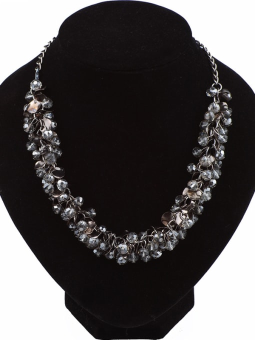 Qunqiu Fashion Exaggerated Grey Crystals Handmade Alloy Necklace 0