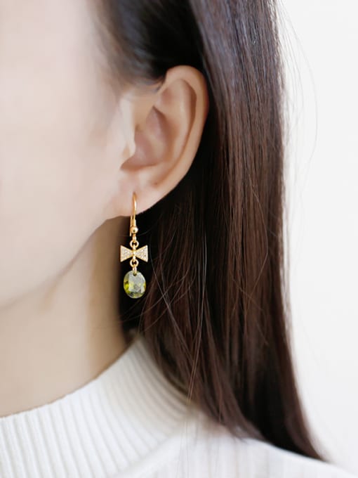 DAKA Fashion Little Bowknot Green Zircon Gold Plated Earrings 2