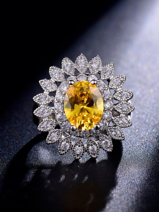 Yellow US  7# Party Accessories Flower Shaped Zircons Ring