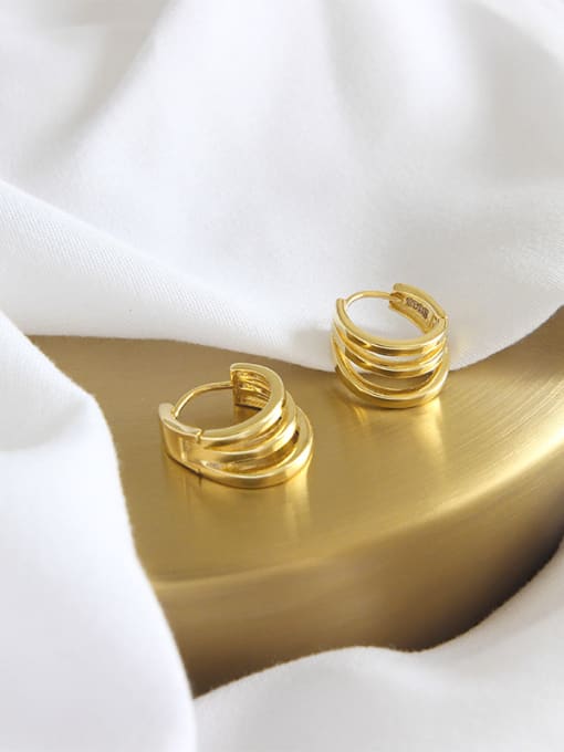 DAKA 925 Sterling Silver With 18k Gold Plated Simplistic three-circle ring Clip On Earrings 0