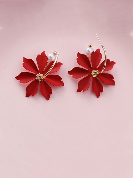 B red Alloy With Champagne Gold Plated Fashion Flower Hook Earrings