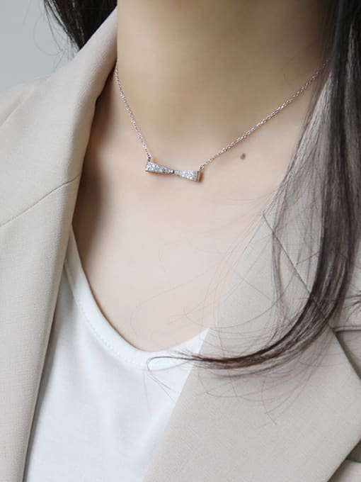 DAKA 925 Sterling Silver With Platinum Plated Simplistic bow Necklaces 1