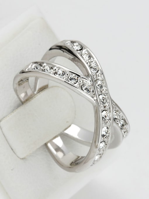 ZK Cross Lines Noble Zircons White Gold Plated Ring 1