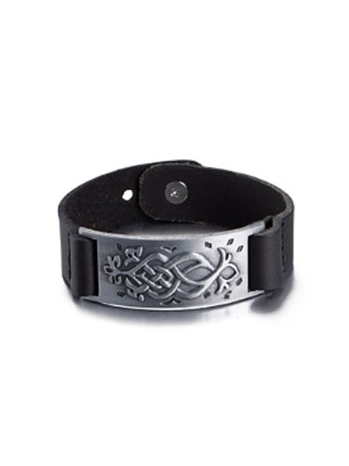 OUXI Retro style Black Artificial Leather Bracelet 0