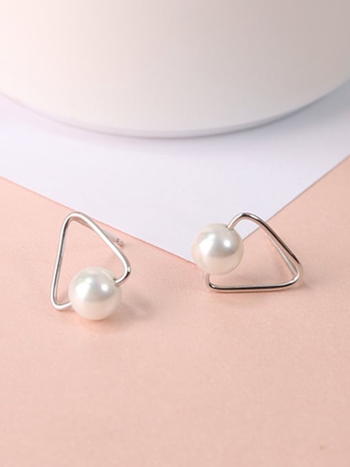 Peng Yuan Simple Triangle Freshwater Pearl Stud Earrings 2