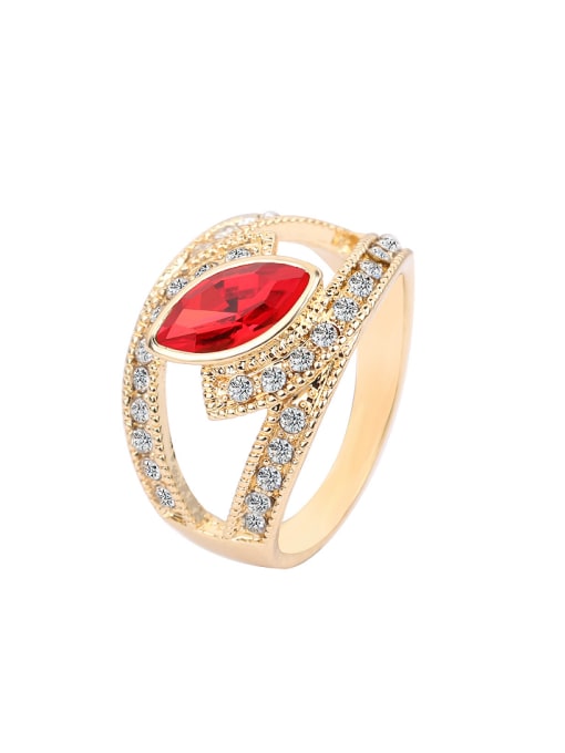 gold red Fashion Oval Glass White Crystals Alloy Ring