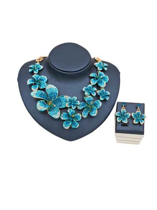 light blue Flower Glass Rhinestones Two Pieces Jewelry Set