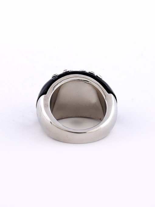 Wei Jia Simple Black Acrylic White Rhinestones Alloy Ring 2