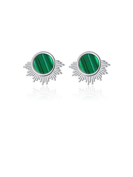 CCUI 925 Sterling Silver With Platinum Plated Simplistic Malachite  Round Stud Earrings