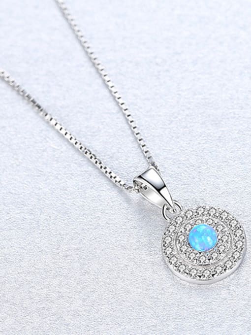 blue-20F10 925 Sterling Silver With Cubic Zirconia  Personality Round Necklaces