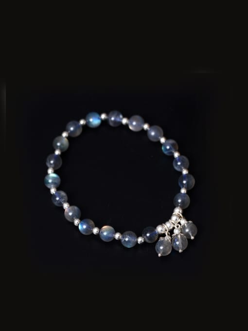 SILVER MI Natural Moonlight Stone Silver Bracelet 0