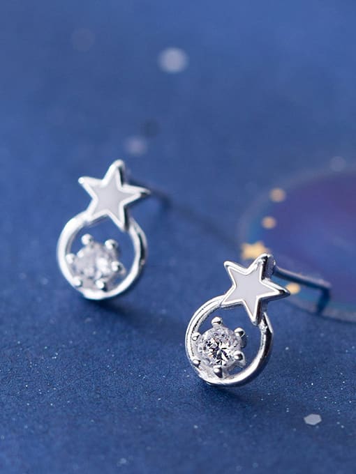 Rosh 925 Sterling Silver With Silver Plated Simplistic Star Stud Earrings 1