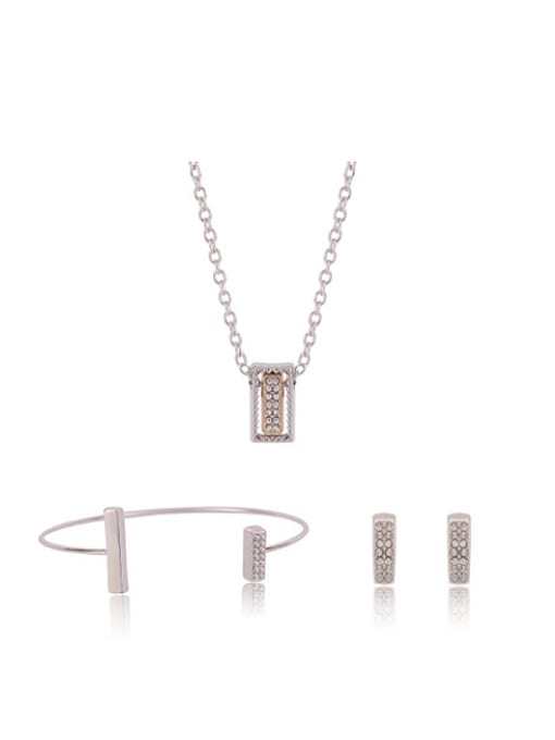 BESTIE Alloy White Gold Plated Simple style Rhinestones Three Pieces Jewelry Set 0