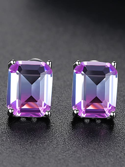 Color-t03h17 Brass With Platinum Plated Simplistic Square Stud Earrings