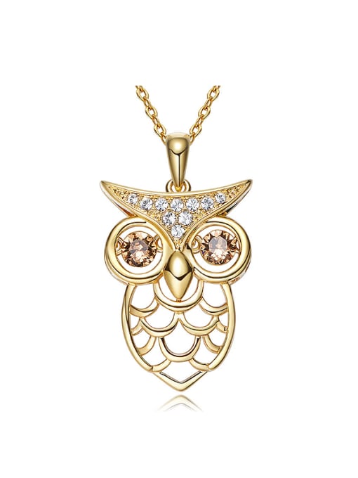 CEIDAI Personalized Cubic Rotational austrian Crystals Hollow Owl Copper Necklace 0