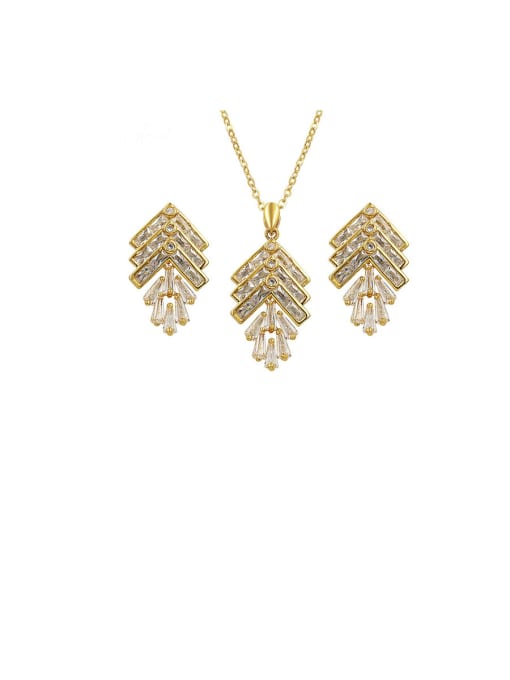 gold Copper With  Cubic Zirconia Delicate Irregular  Earrings And Necklaces 2 Piece Jewelry Set