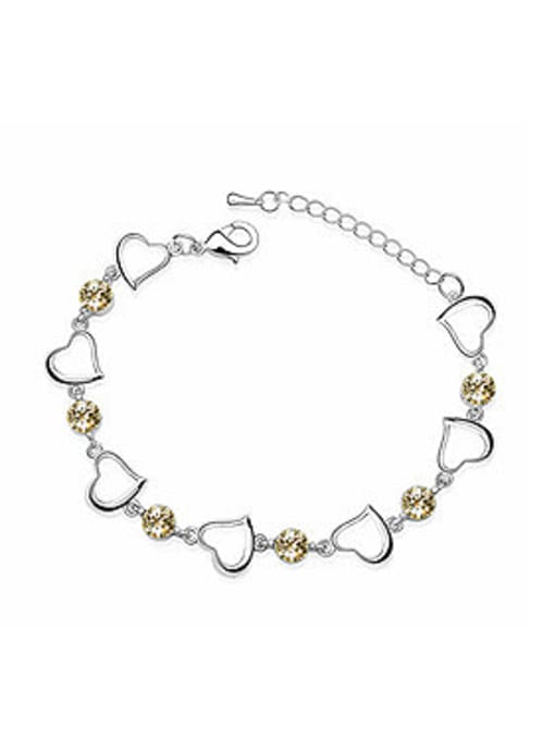 yellow Simple Hollow Heart Cubic austrian Crystals Alloy Bracelet