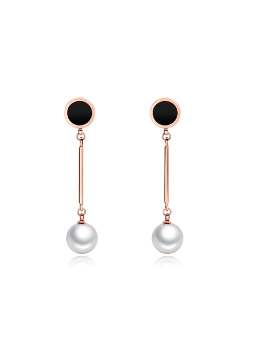 Open Sky Fashion Artificial Pearl Black Round Titanium Drop Earrings 0