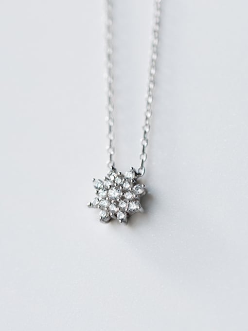 Rosh Elegant Snowflake Shaped Rhinestones S925 Silver Necklace 0
